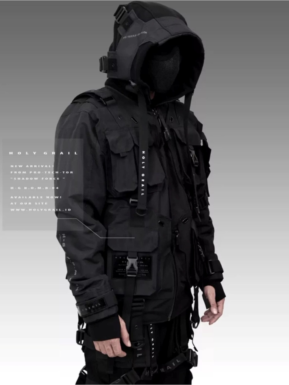 Holygrail Sector-X Black Techwear Parka Jacket - Marked 3X - Runs Small 25” PTP